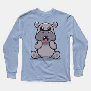 Cute Rhinoceros Surprised Cartoon Long Sleeve T-Shirt